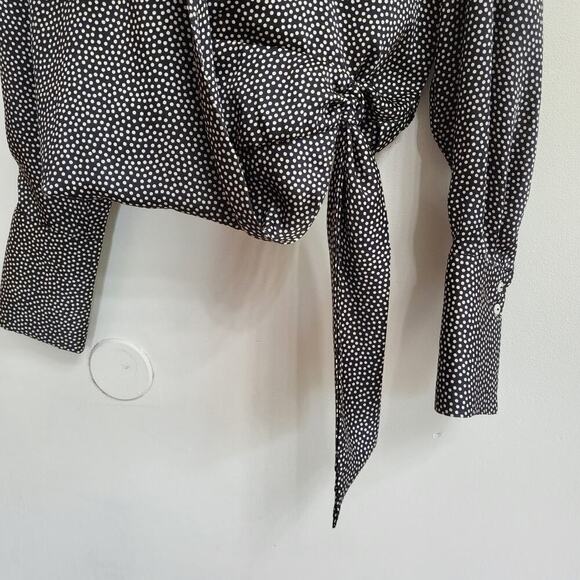 NWT ZARA Womens Silky Polka Dot Wrap Blouse Size Large Black White Old Money - Picture 4 of 9